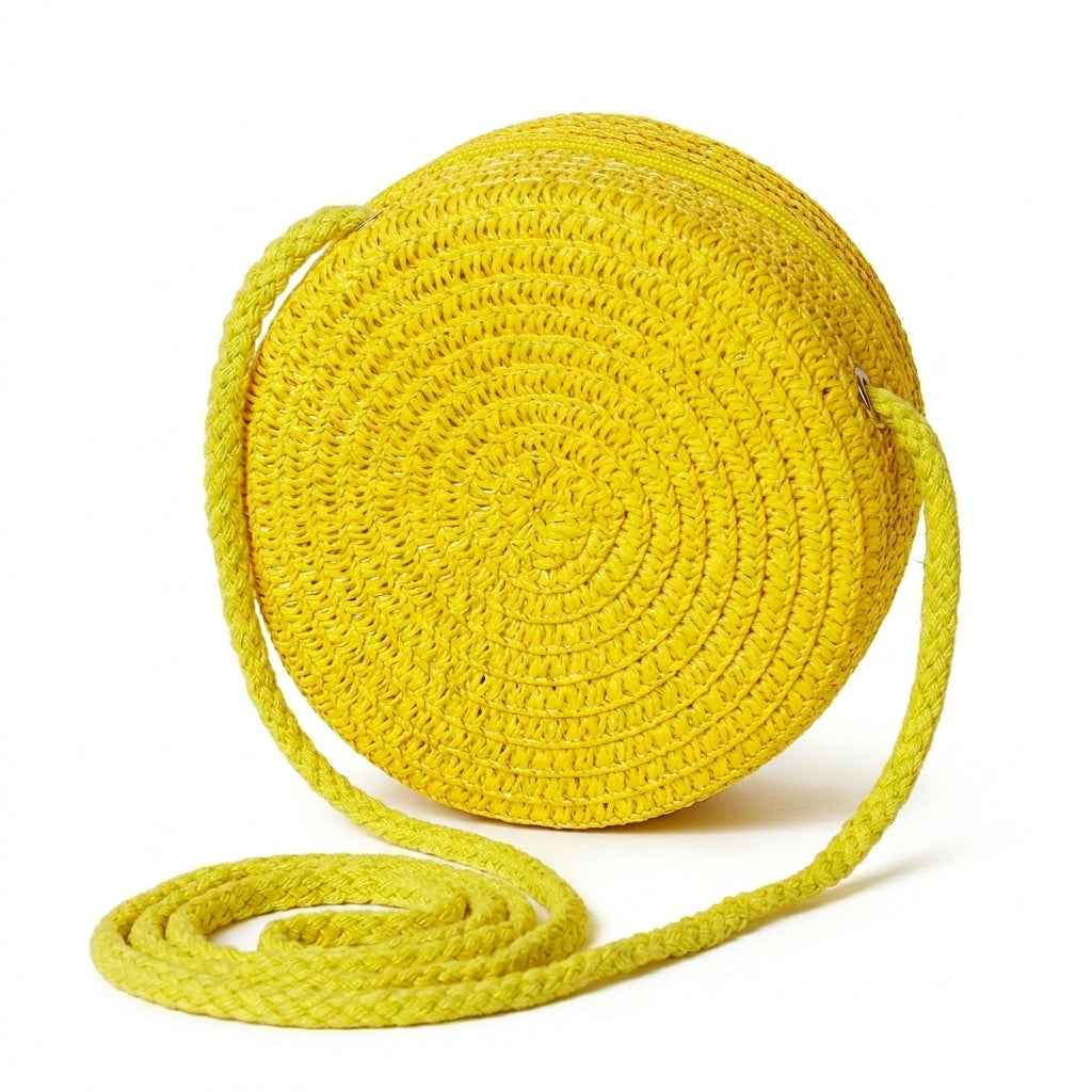 Kids Mini Round Straw Crossbody Bag
