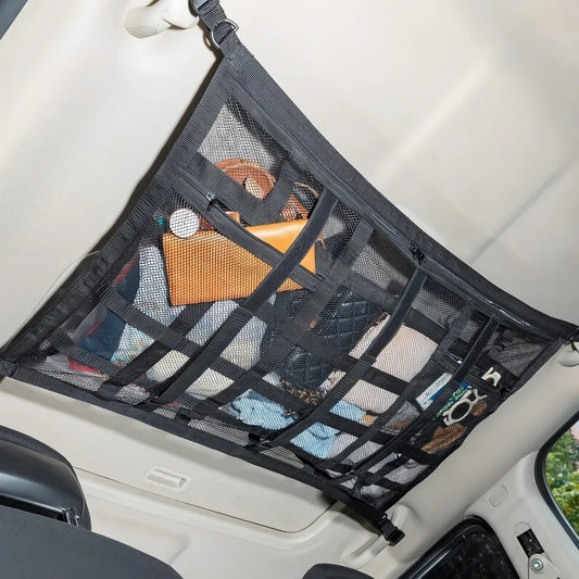 Upgrade Car Ceiling Cargo Net Pocket, Double-Layer Mesh Car Roof Storage Organizer