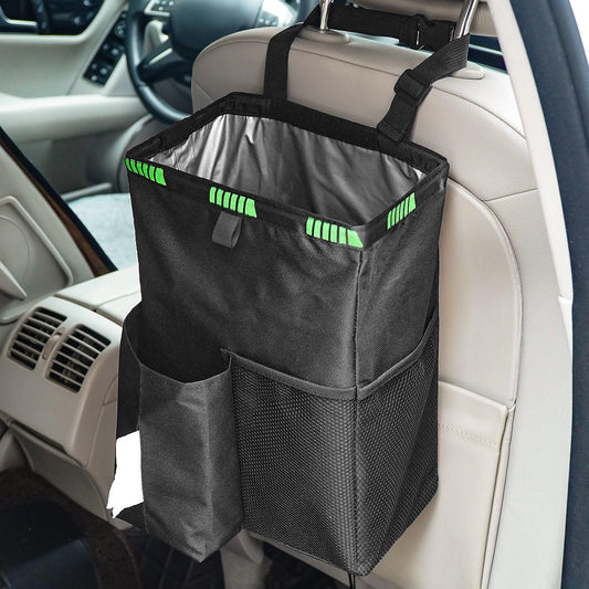 Collapsible Car Trash Can with Leak-Proof Liner & Mesh Pockets