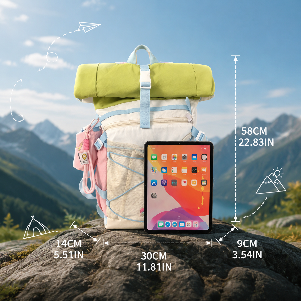 Lightweight Roll-Top Travel Backpack for Teens (Ages 10+)