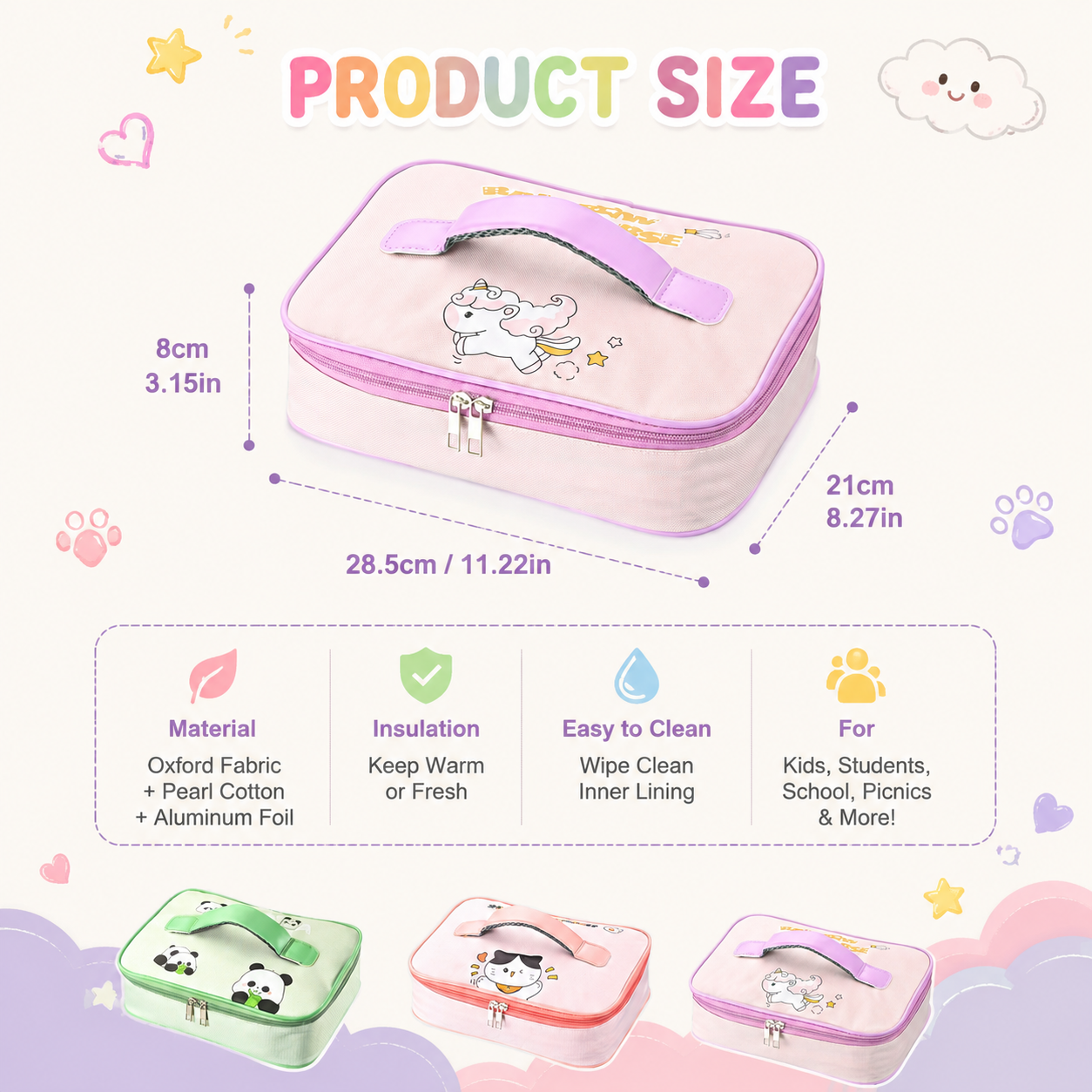 Cute Kids Insulated Lunch Bag for School & Picnic