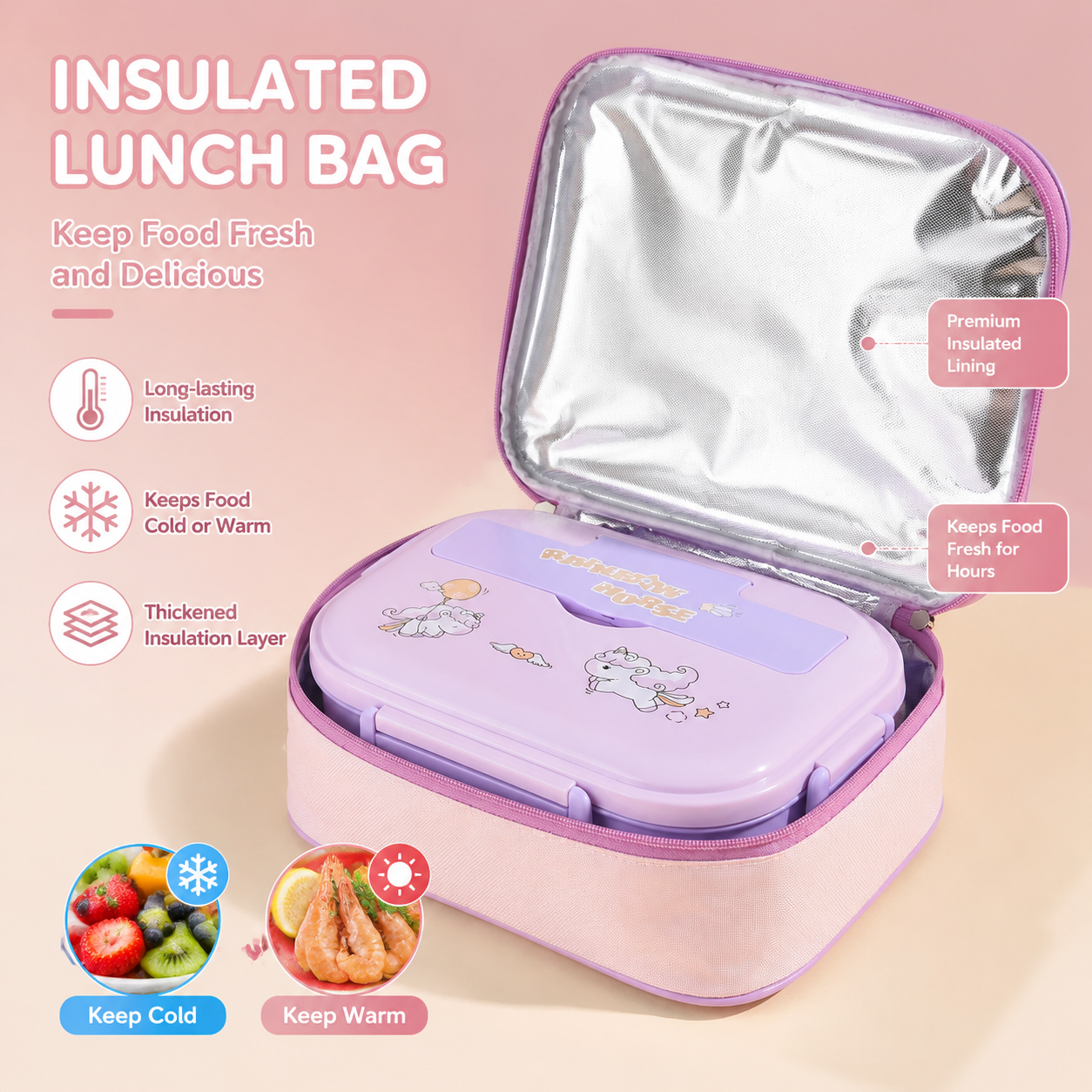 Cute Kids Insulated Lunch Bag for School & Picnic