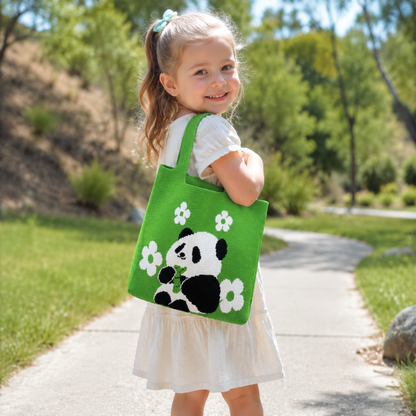 Kids Panda Knitted Tote Bag for Girls & Boys