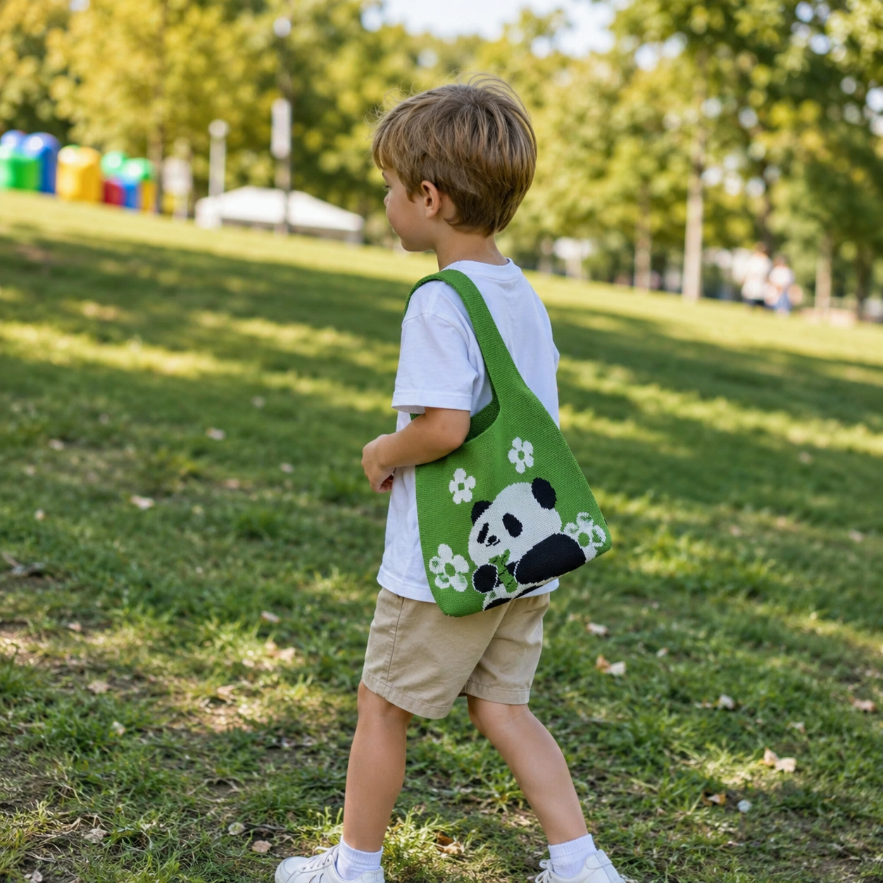 Kids Panda Knitted Tote Bag for Girls & Boys