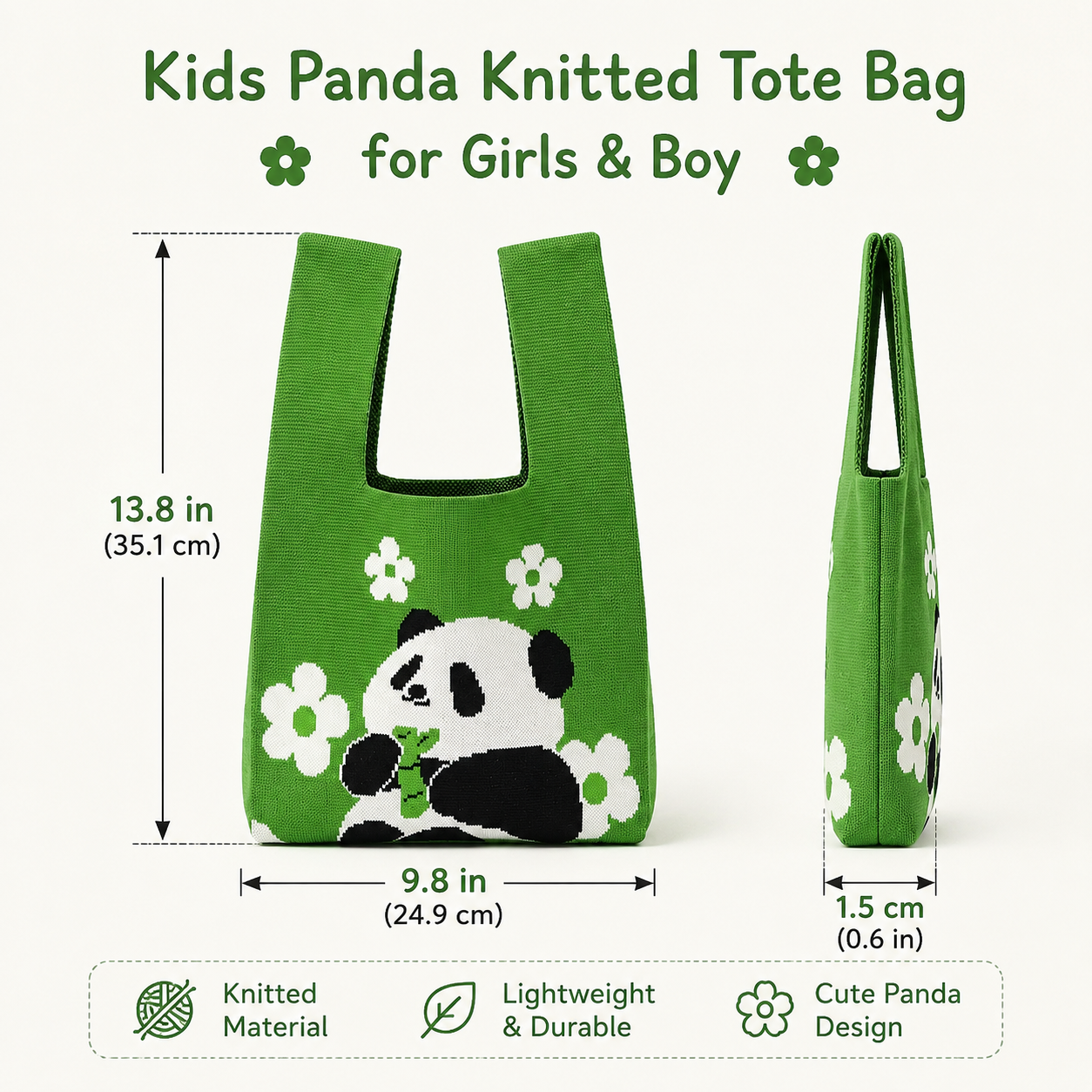 Kids Panda Knitted Tote Bag for Girls & Boys