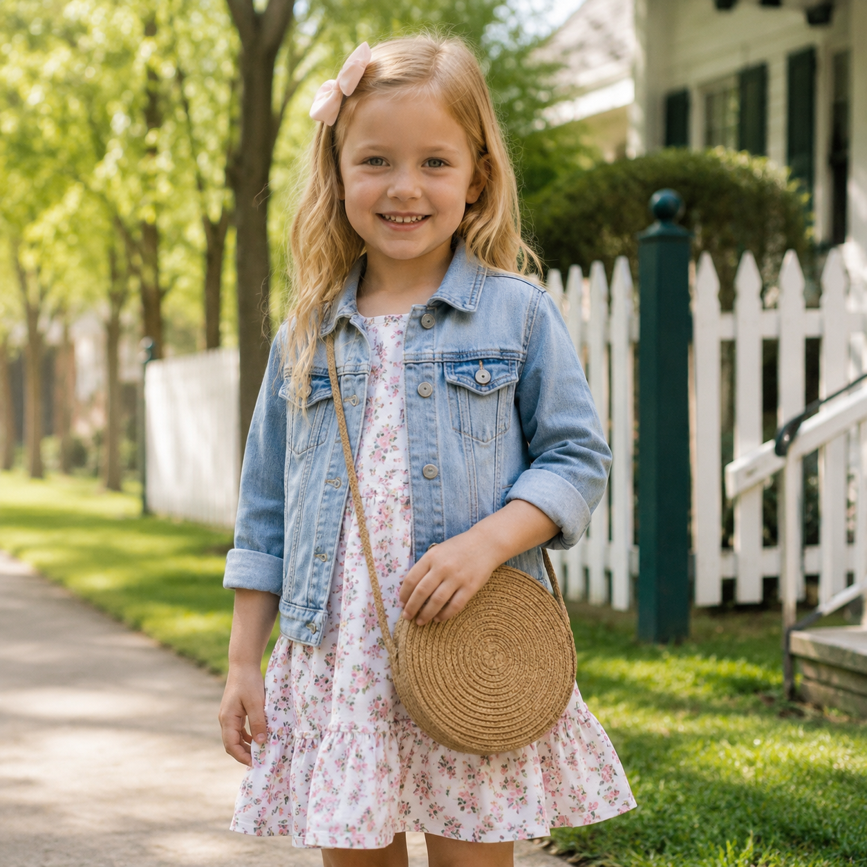 Kids Mini Round Straw Crossbody Bag