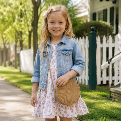 Kids Mini Round Straw Crossbody Bag