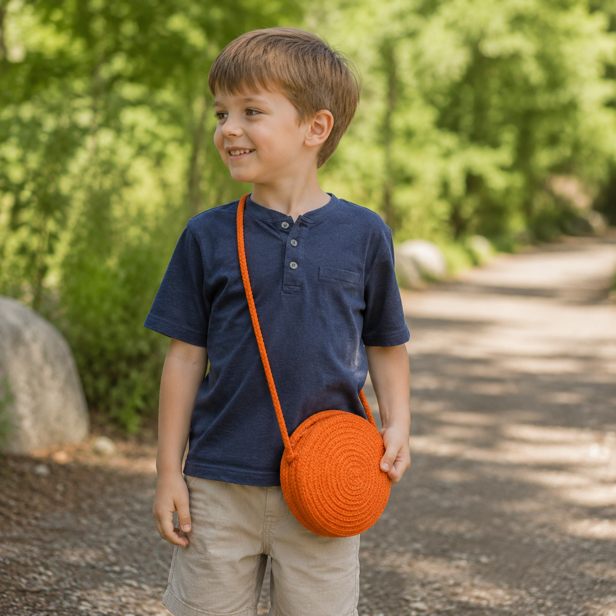 Kids Mini Round Straw Crossbody Bag