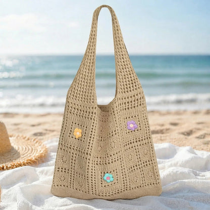 Handmade Crochet Floral Beach Tote Bag