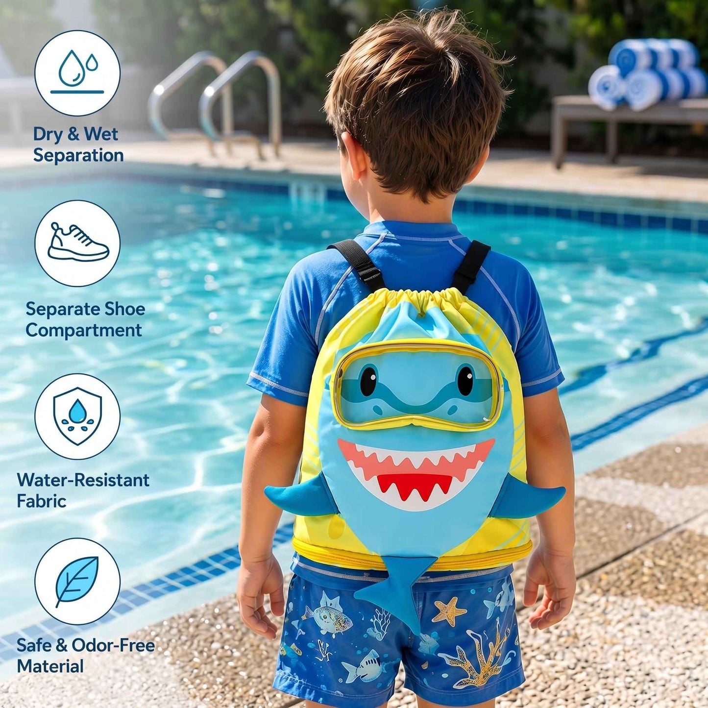 Large Capacity Wet/Dry Separation Beach & Swim Bag for Kids & Tweens
