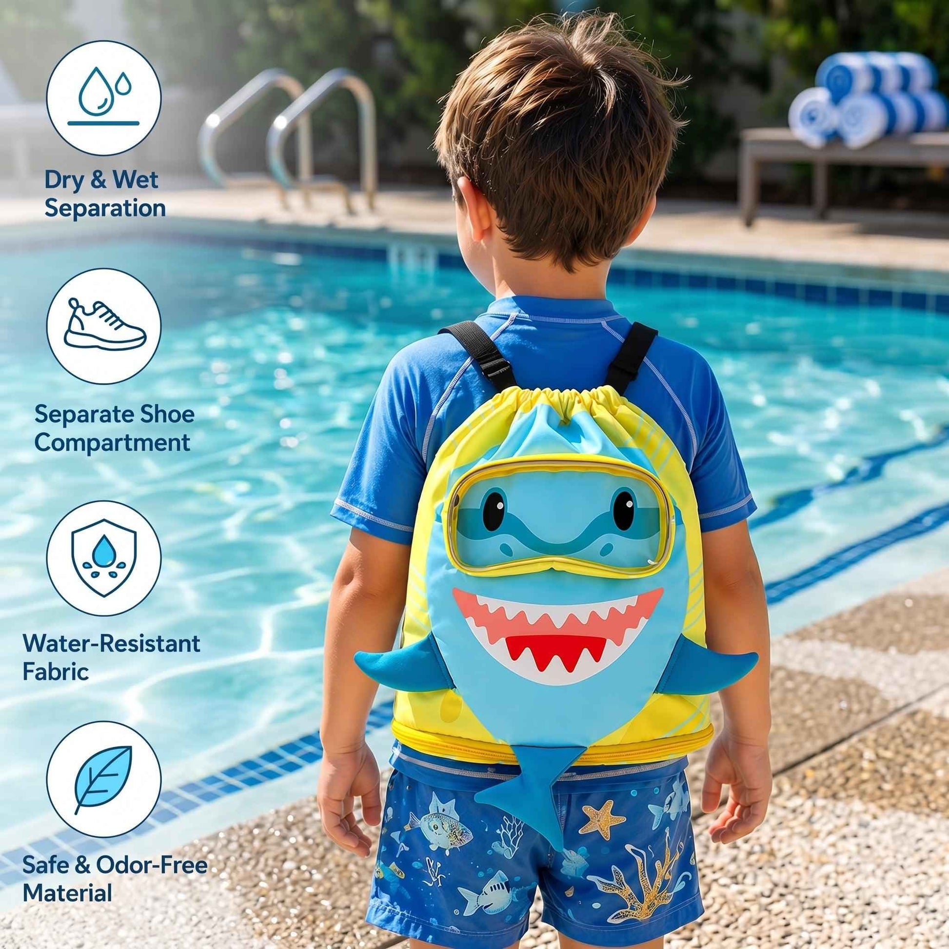 Large Capacity Wet/Dry Separation Beach & Swim Bag for Kids & Tweens