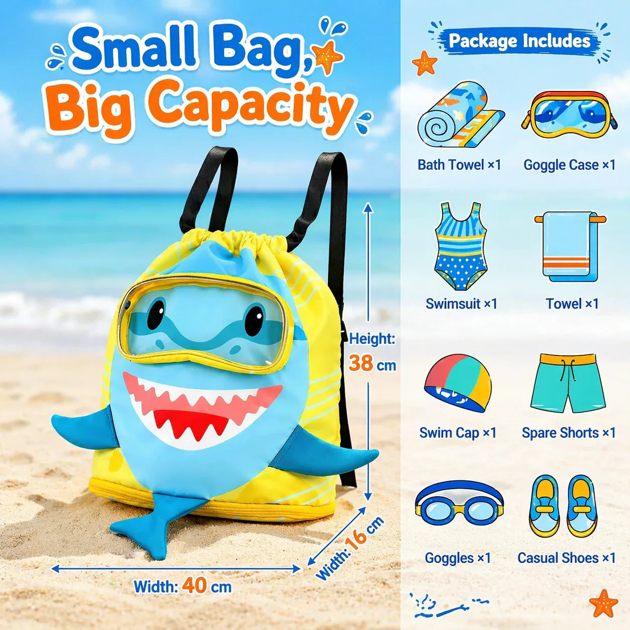 Cute Kids Wet & Dry Separation Beach Swimming Bag