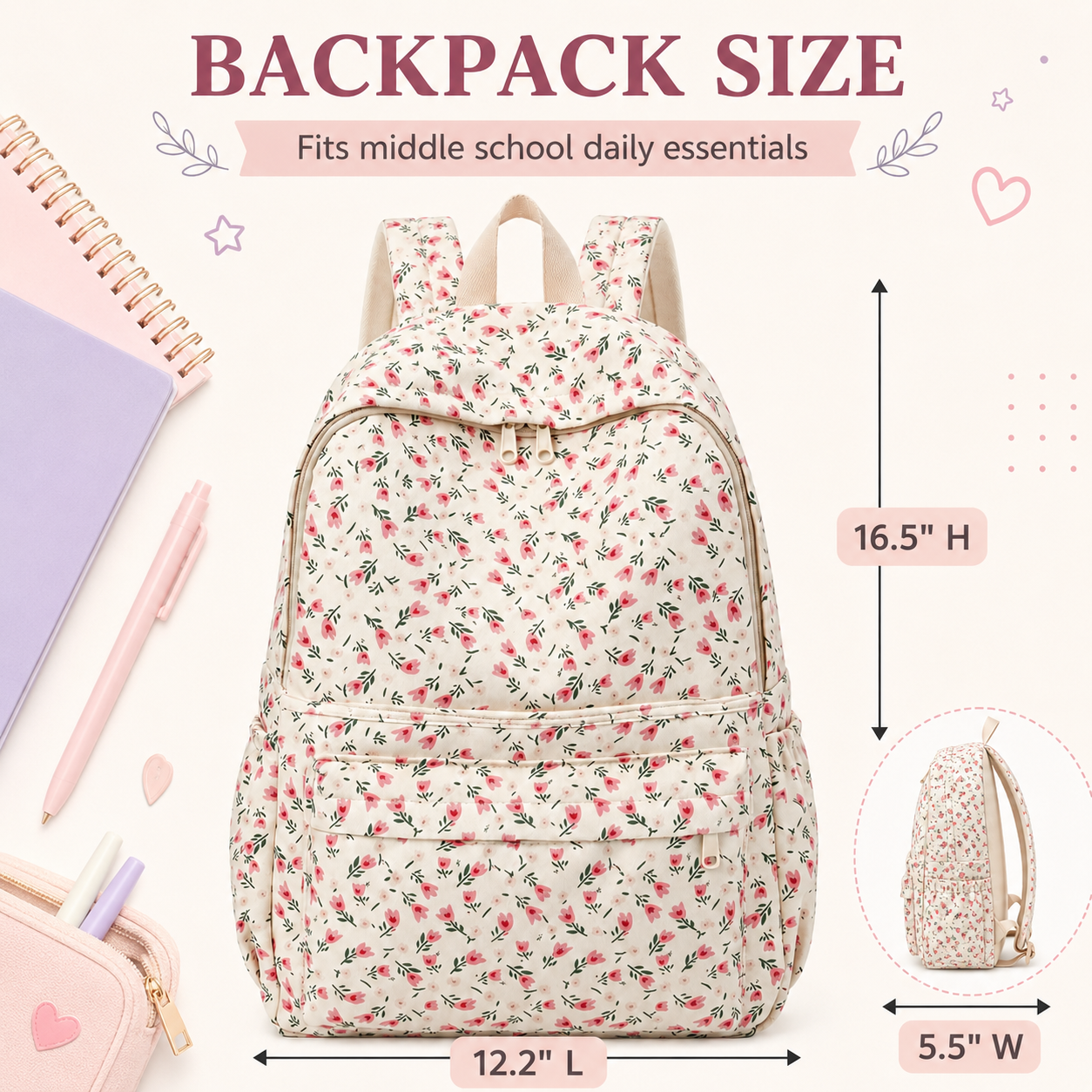 Cute Floral Canvas Daily Backpack