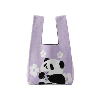 Kids Panda Knitted Tote Bag for Girls & Boys