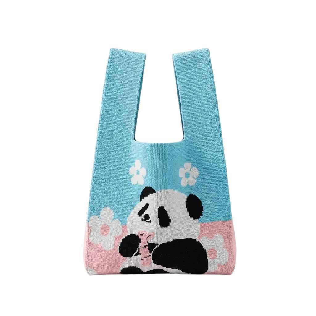 Kids Panda Knitted Tote Bag for Girls & Boys