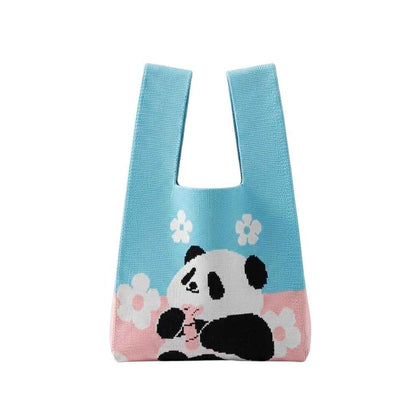 Kids Panda Knitted Tote Bag for Girls & Boys