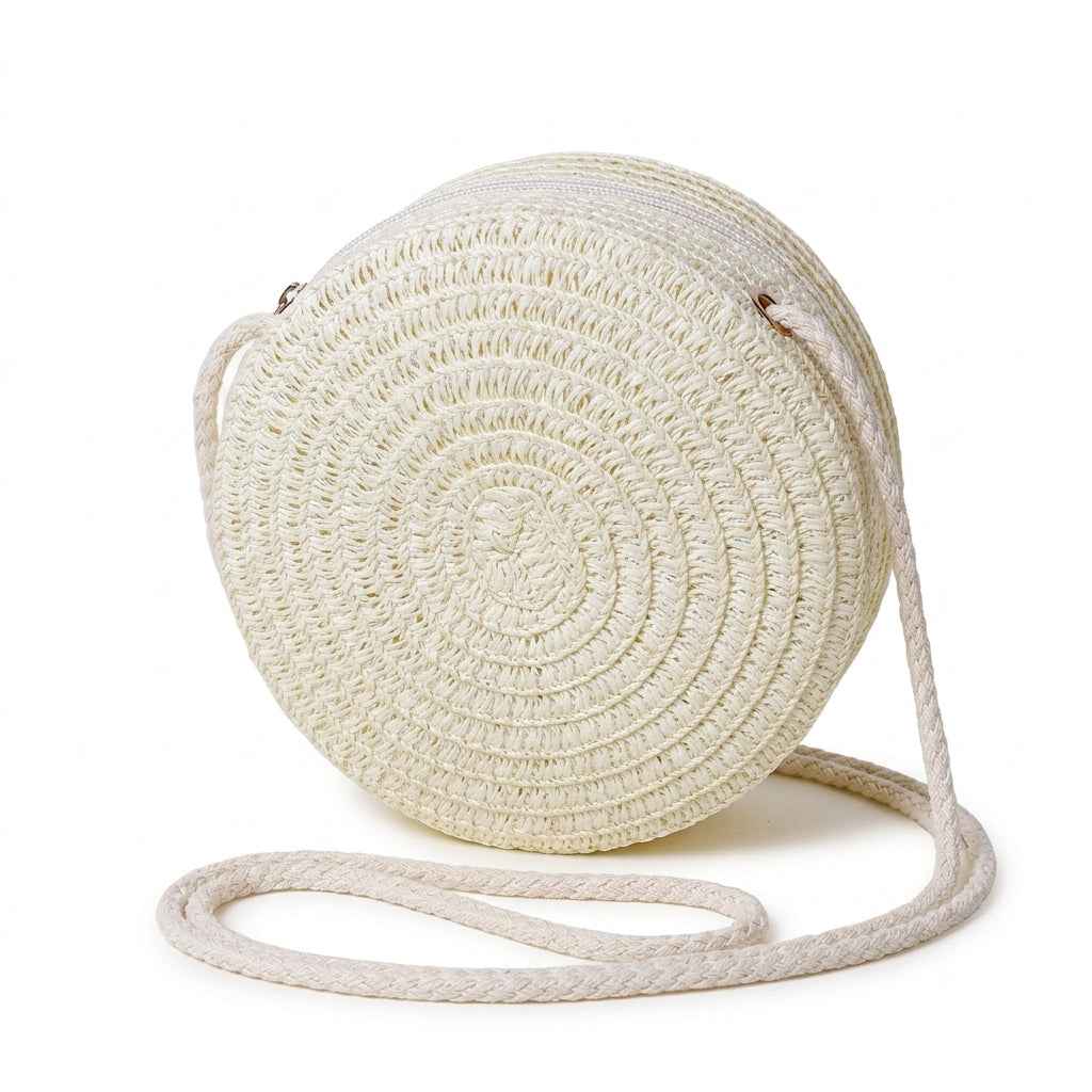 Kids Mini Round Straw Crossbody Bag