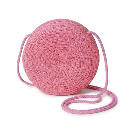 Kids Mini Round Straw Crossbody Bag
