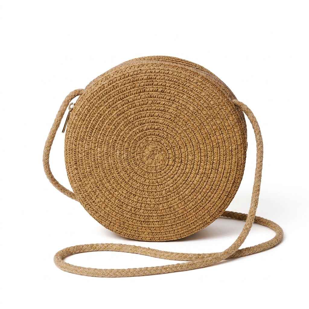 Kids Mini Round Straw Crossbody Bag